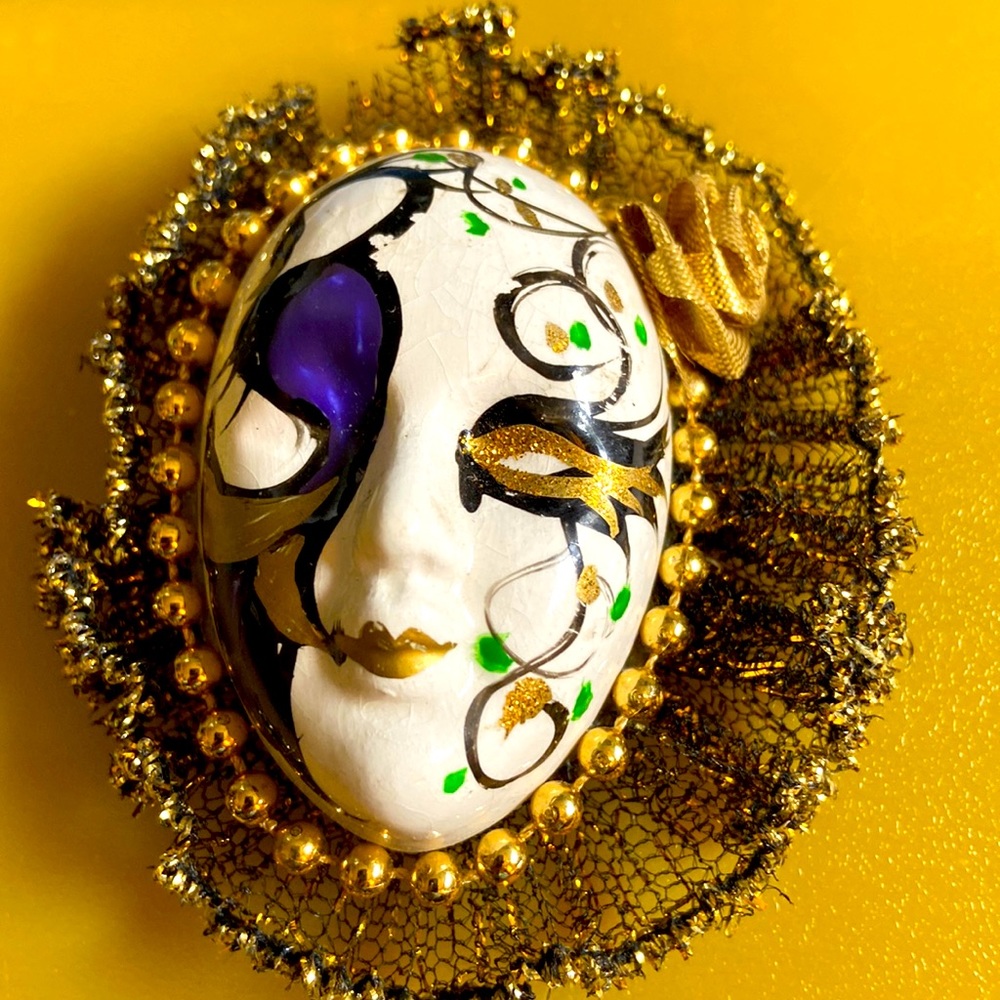 MardiGras piece. You can put a pin or magnet or hanger on back